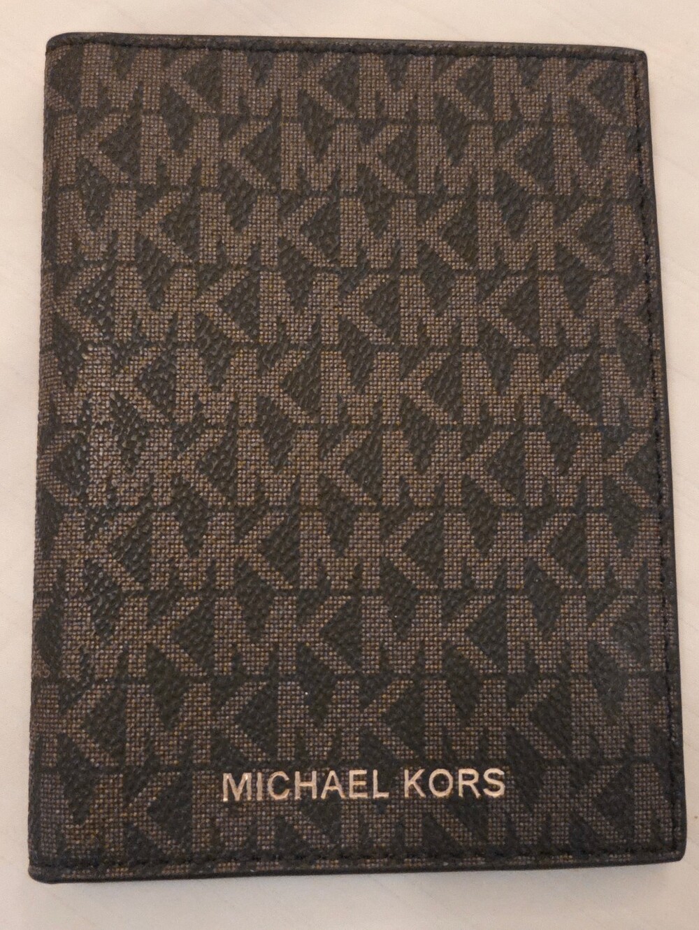 Michael Kors Brown and Dark Brown MK Logo Passport Holder Wallet